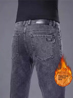 Men's jeans with fleece lining and thickened fabric