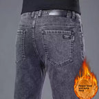 Men's jeans with fleece lining and thickened fabric