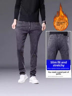 Men's jeans with fleece lining and thickened fabric