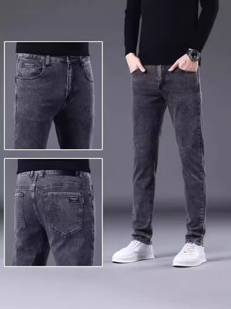 Men's jeans with fleece lining and thickened fabric